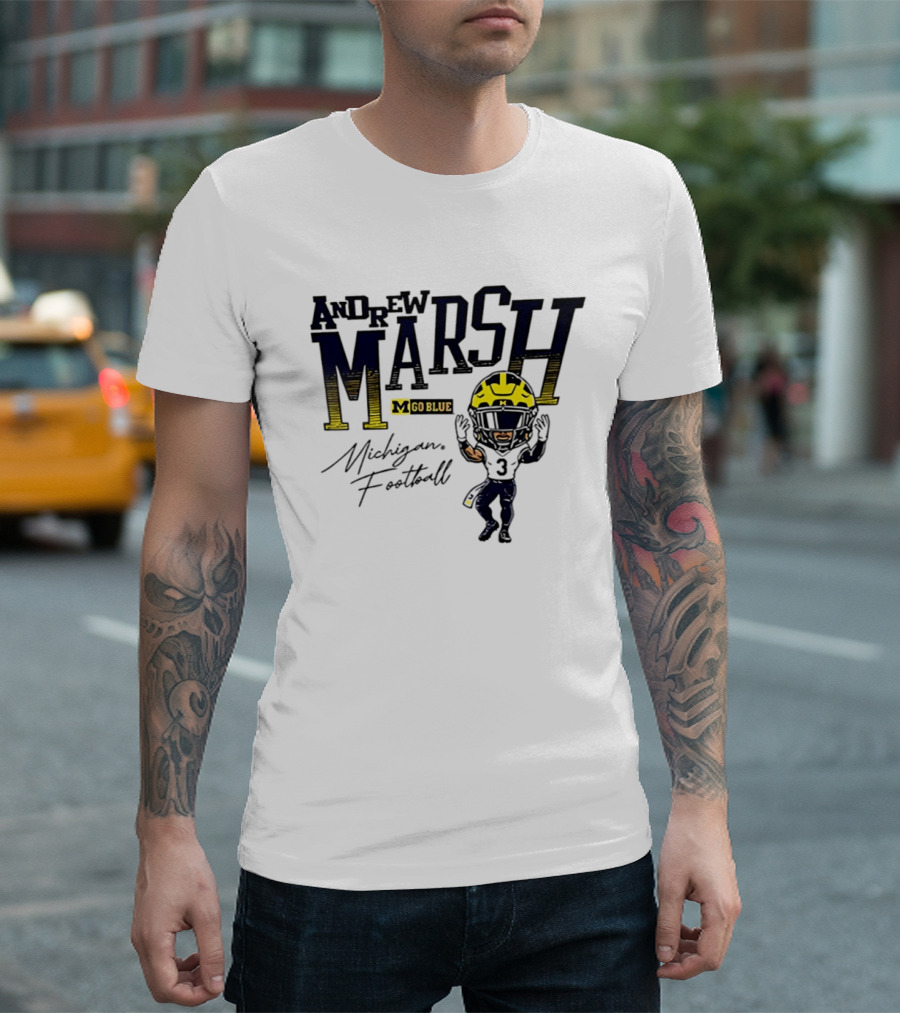 Andrew Marsh Go Blue Michigan Football Player Caricature T-Shirt
