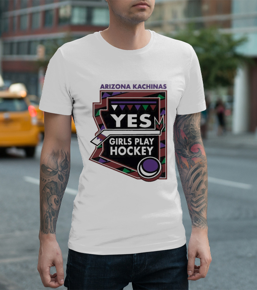 Arizona Kachinas Yes Girls Play Hockey Hockey Stick Circle Triangles T-Shirt