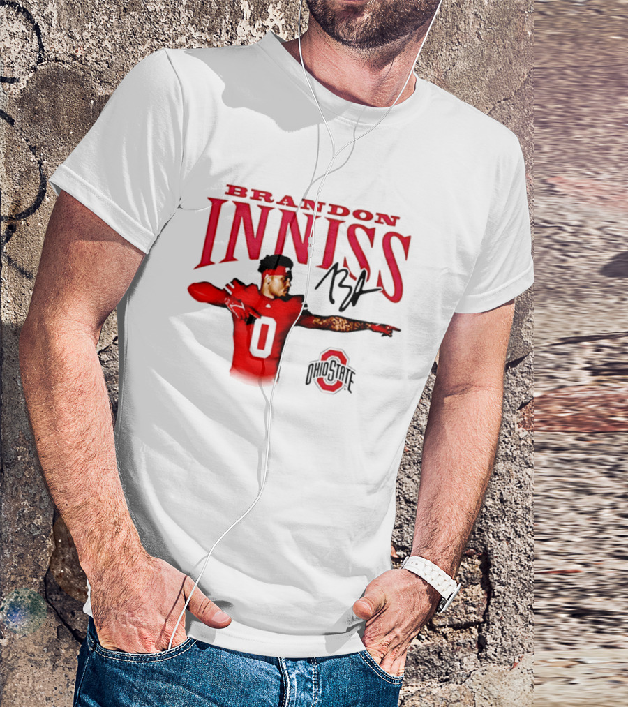 Brandon Inniss Ohio State Buckeyes Football Player Number 0 Action Pose Signature T-Shirt