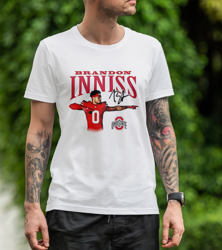Brandon Inniss Ohio State Buckeyes Football Player Number 0 Action Pose Signature T-Shirt