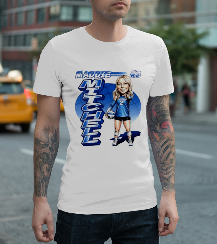 Maddie Mitchell #2 Buffalo Volleyball Caricature T-Shirt
