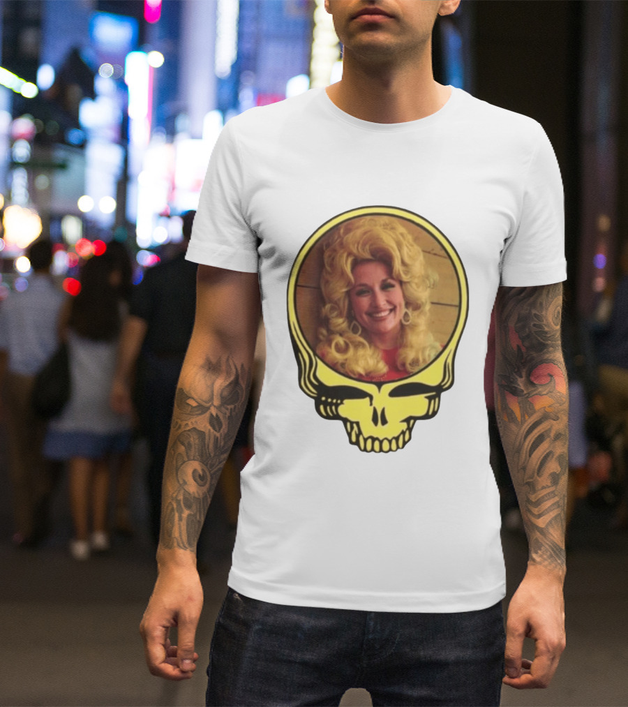 Dolly Parton Grateful Dead Skull Motif T-Shirt