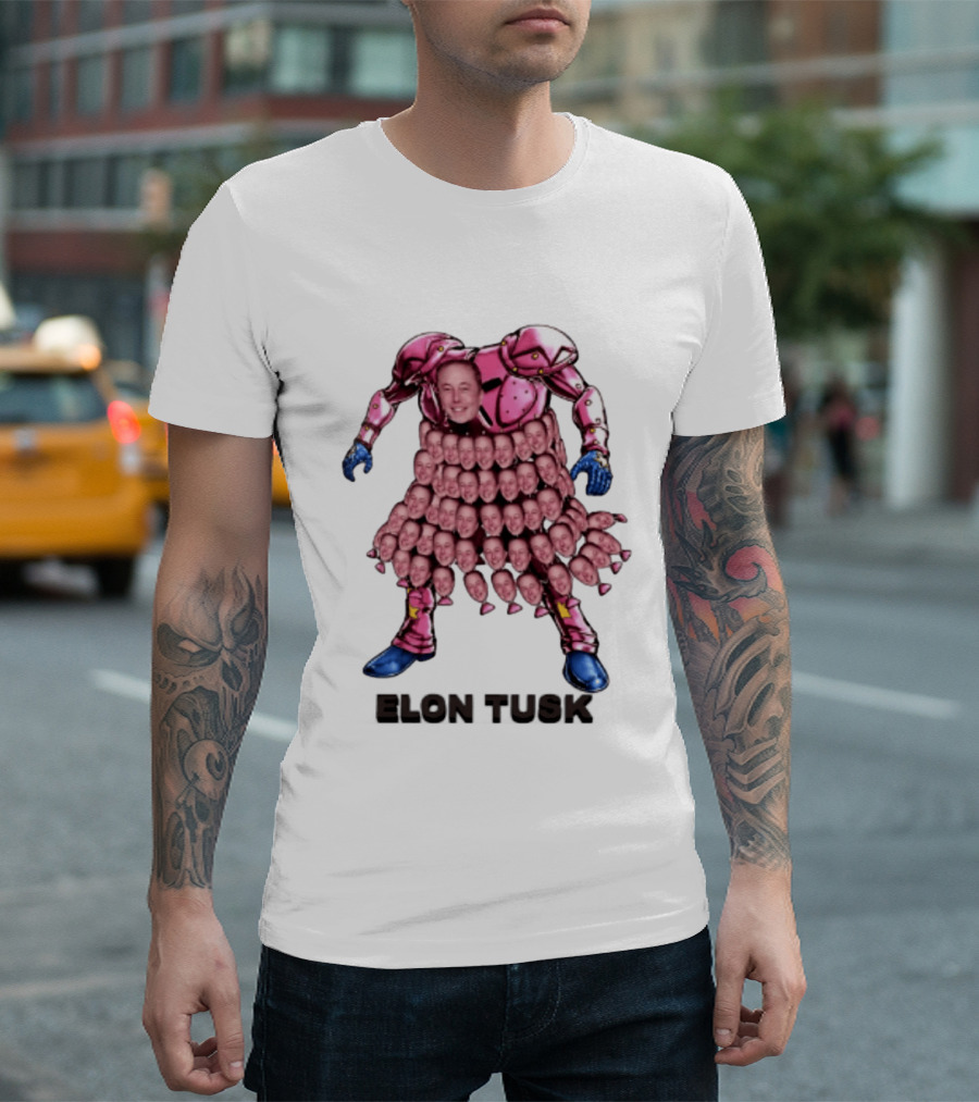Elon Tusk Pink Armor Mosaic Elon Musk Faces T-Shirt