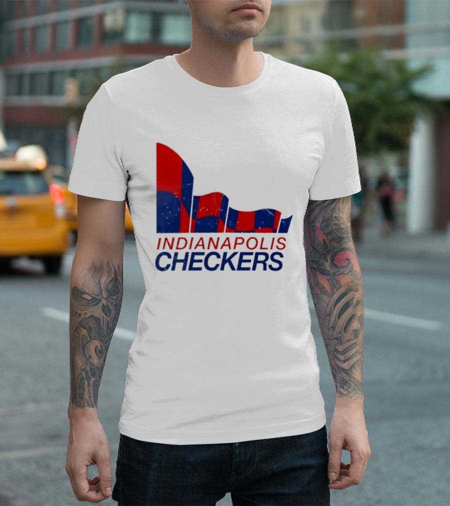 Indianapolis Checkers Vintage Hockey Team Red And Blue Flag T-Shirt