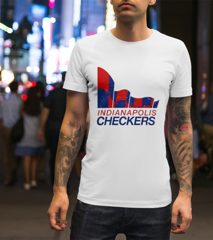 Indianapolis Checkers Vintage Hockey Team Red And Blue Flag T-Shirt