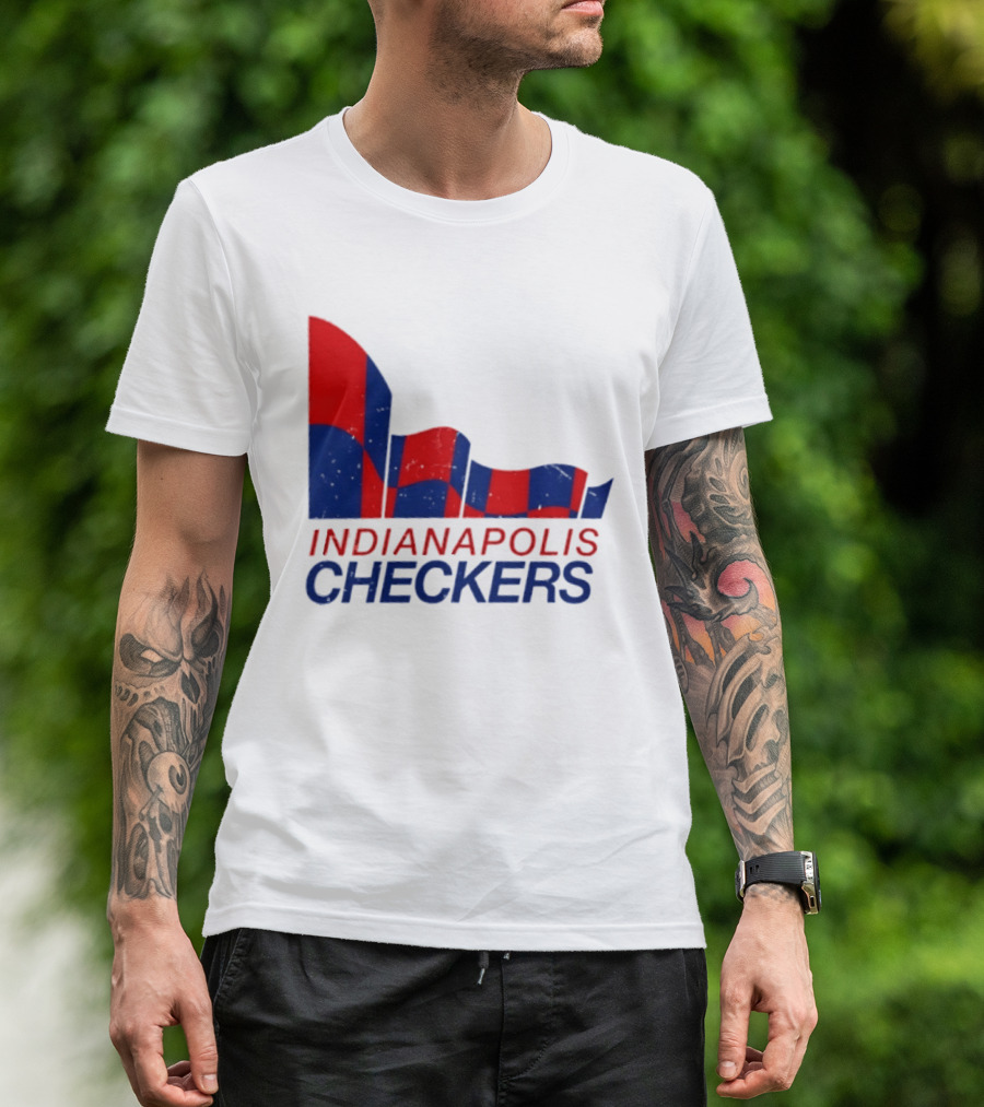 Indianapolis Checkers Vintage Hockey Team Red And Blue Flag T-Shirt