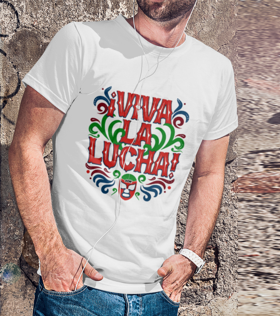 Viva La Lucha Mask Design With Colorful Swirls And Exclamation Marks T-Shirt