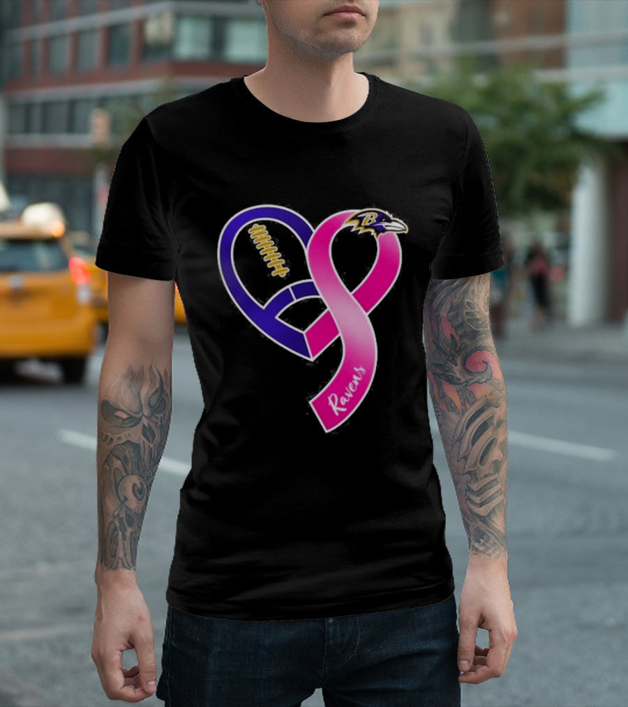 Baltimore Ravens Breast Cancer Awareness Heart Ribbon 2026 T-Shirt