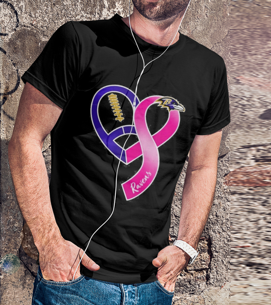 Baltimore Ravens Breast Cancer Awareness Heart Ribbon 2026 T-Shirt