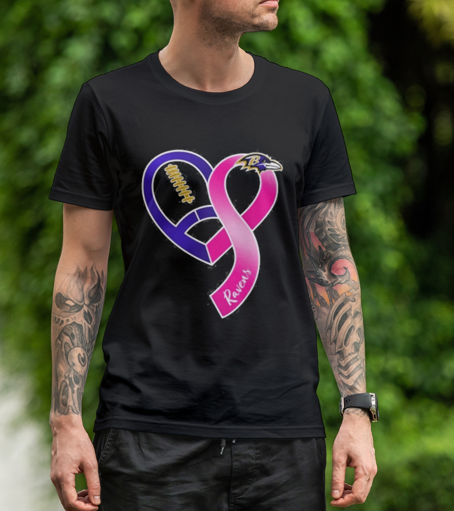 Baltimore Ravens Breast Cancer Awareness Heart Ribbon 2026 T-Shirt