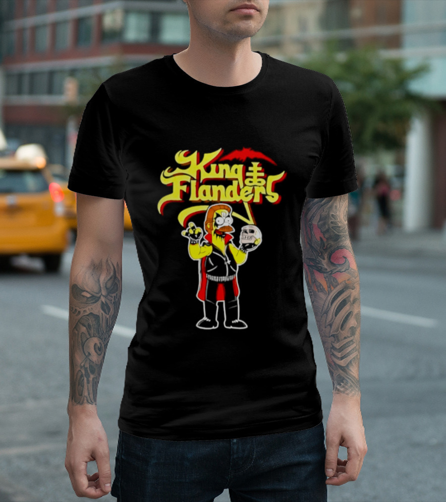 King Flanders Ned Flanders Metal Skull Holding Flowers And Skull T-Shirt