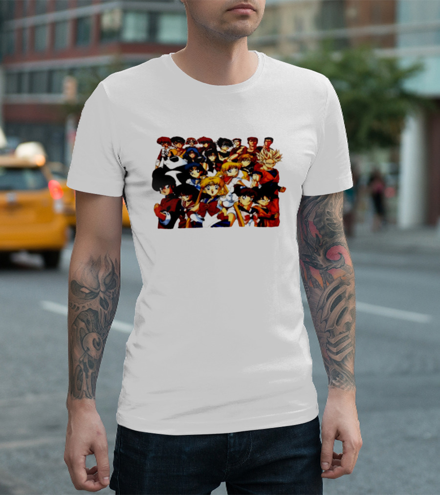 Anime Collage 9 Cartoon Sailor Moon Dragon Ball Z Characters T-Shirt