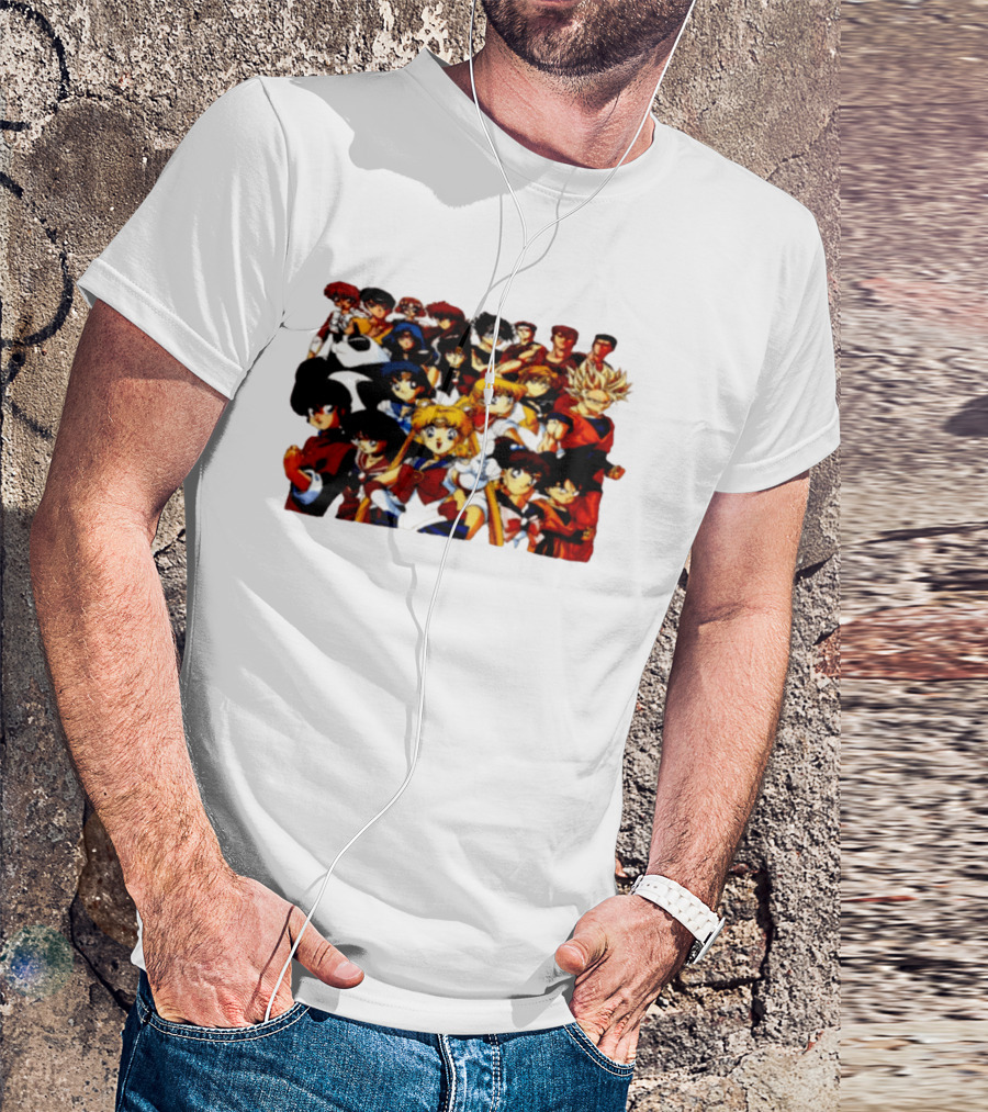 Anime Collage 9 Cartoon Sailor Moon Dragon Ball Z Characters T-Shirt