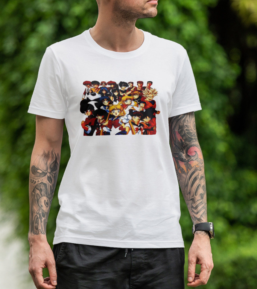 Anime Collage 9 Cartoon Sailor Moon Dragon Ball Z Characters T-Shirt