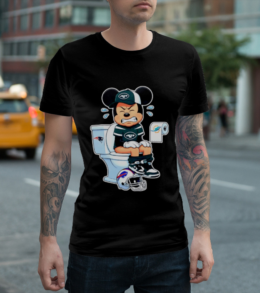 Mickey Jets Toilet Frustration Patriots Dolphins Bills Rivalry T-Shirt
