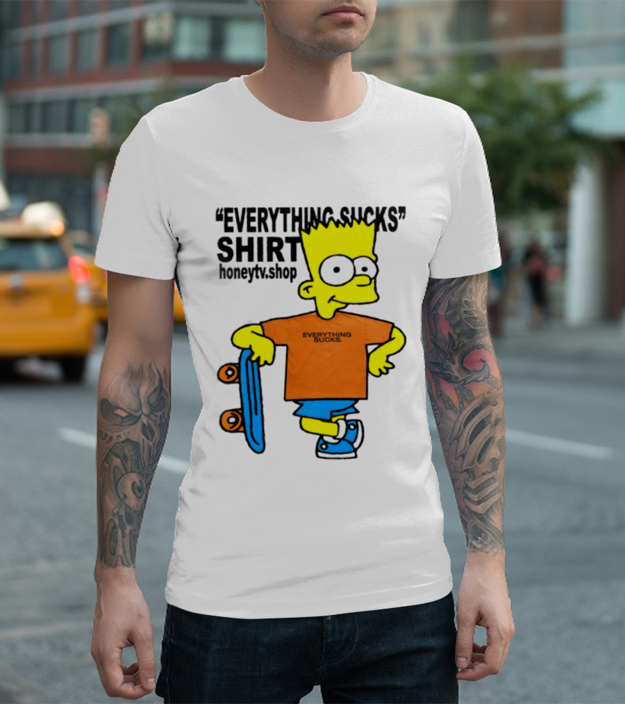Bart Simpson Everything Sucks Skateboard Homage The Simpsons T-Shirt