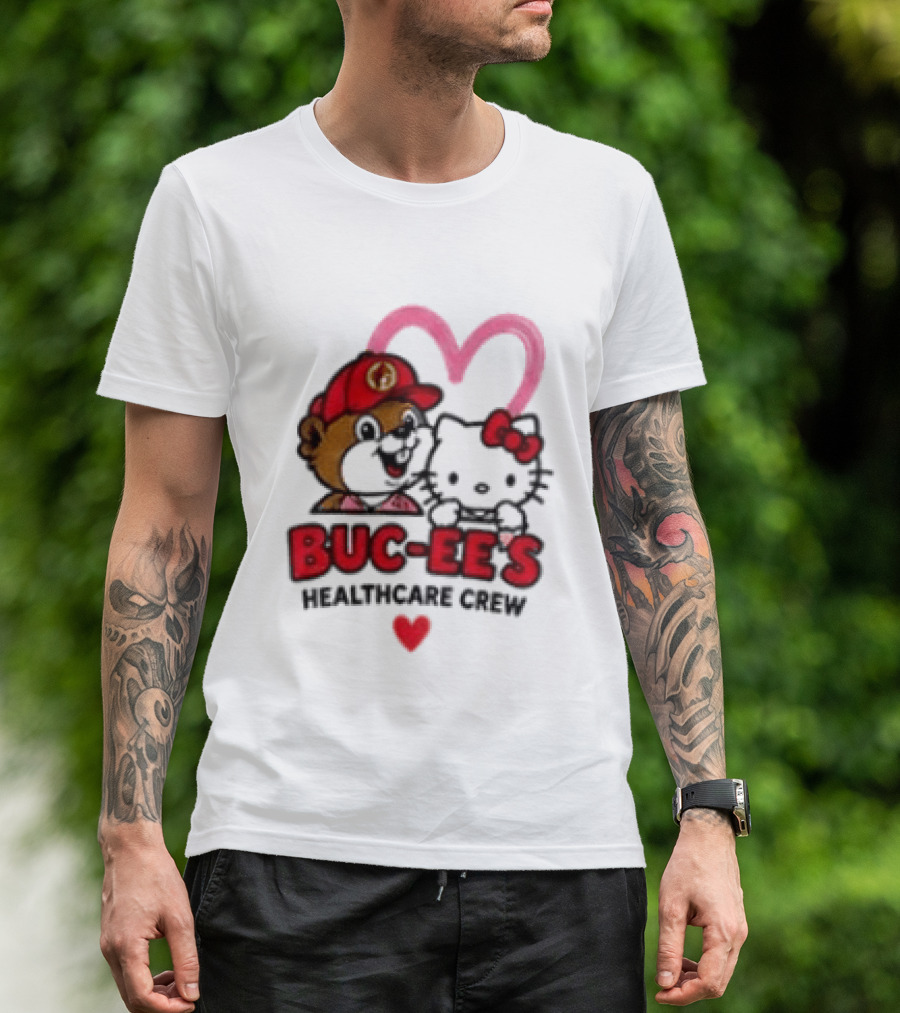 Buc Ee's Hello Kitty Caring Hearts Healthcare Crew T-Shirt