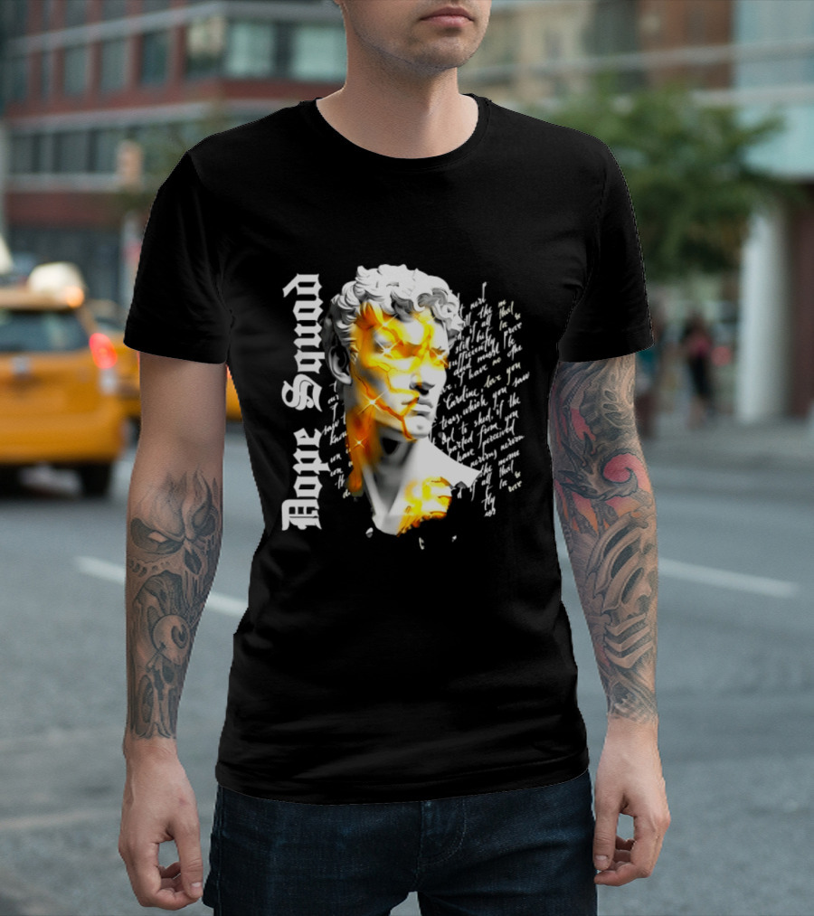 Dope Squad Greek Statue Golden Cracks Text Overlay T-Shirt