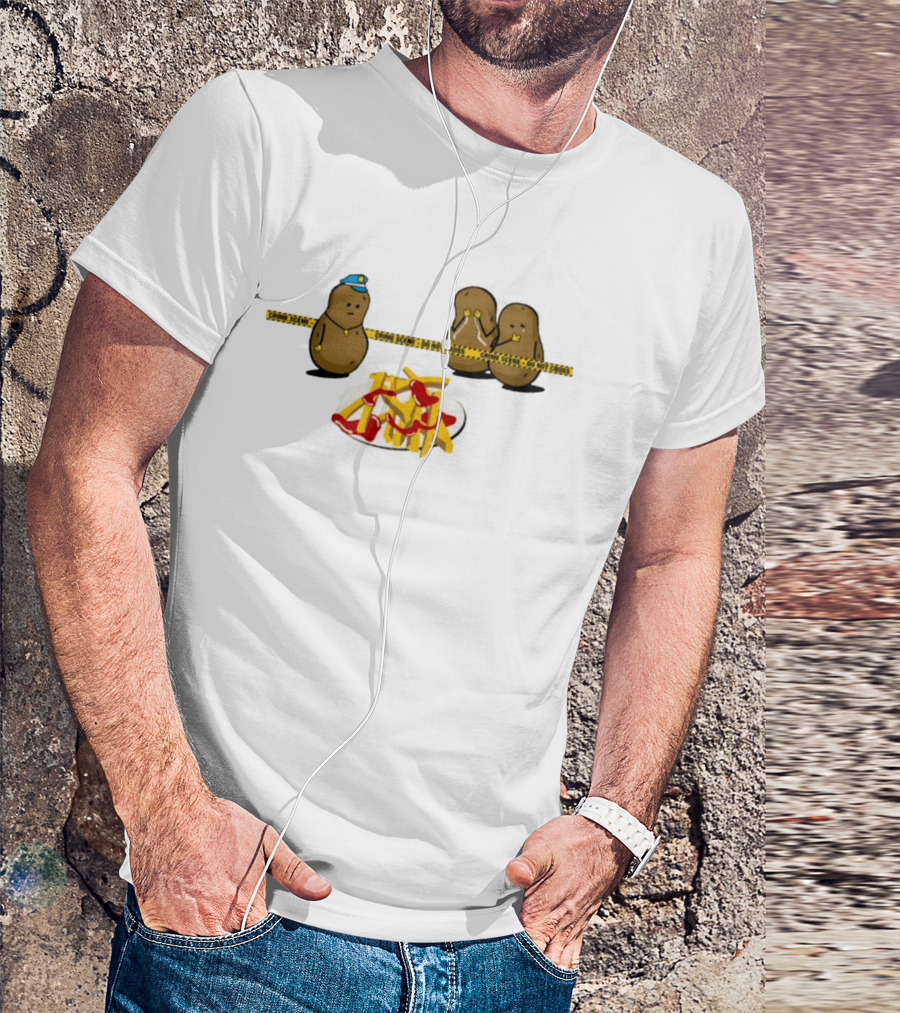 Crime Scene Do Not Cross Potato Fries Funny Cartoon Mash Up T-Shirt