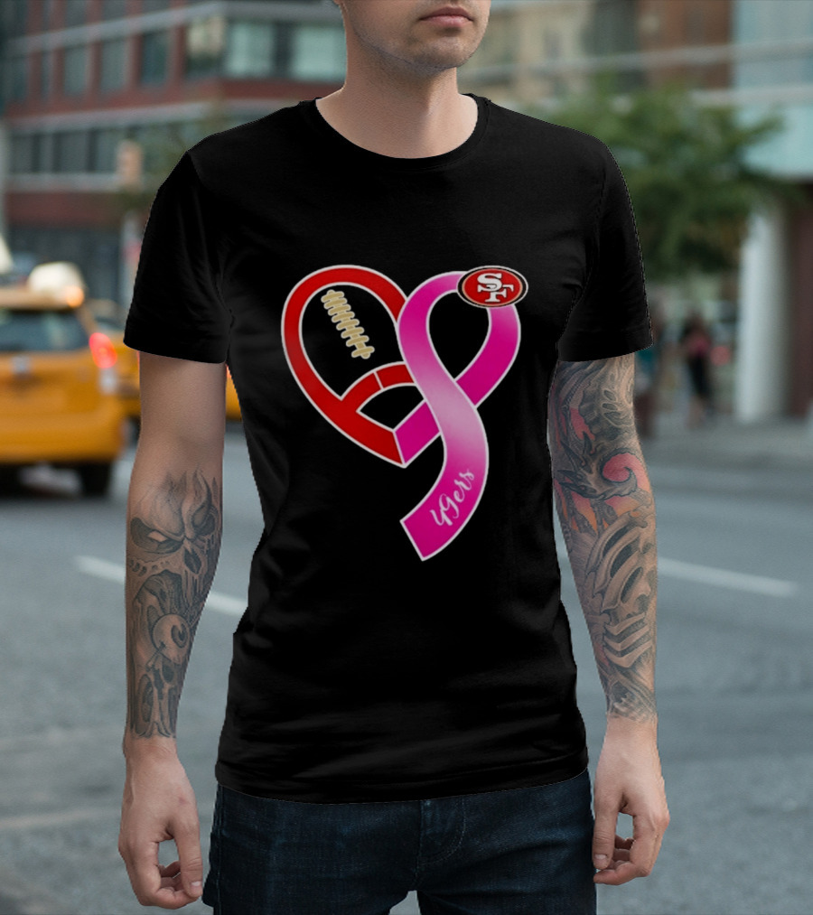 San Francisco 49ers Pink Ribbon Heart Breast Cancer Awareness 2026 T-Shirt