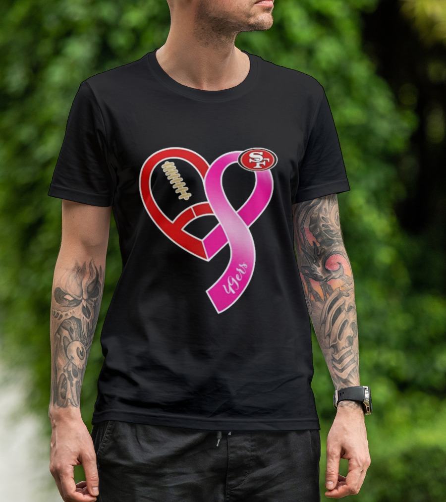 San Francisco 49ers Pink Ribbon Heart Breast Cancer Awareness 2026 T-Shirt
