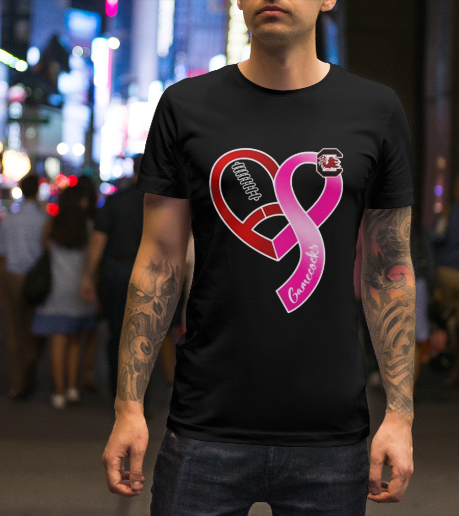 South Carolina Gamecocks Breast Cancer Awareness Ribbon Heart 2026 T-Shirt