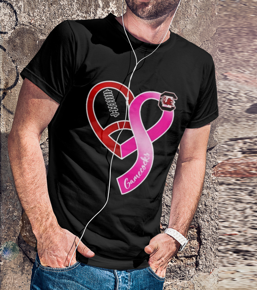 South Carolina Gamecocks Breast Cancer Awareness Ribbon Heart 2026 T-Shirt
