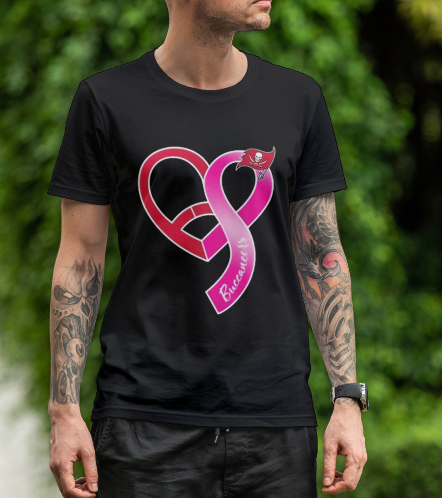 Tampa Bay Buccaneers Heart Ribbon Breast Cancer Awareness 2026 Flag T-Shirt