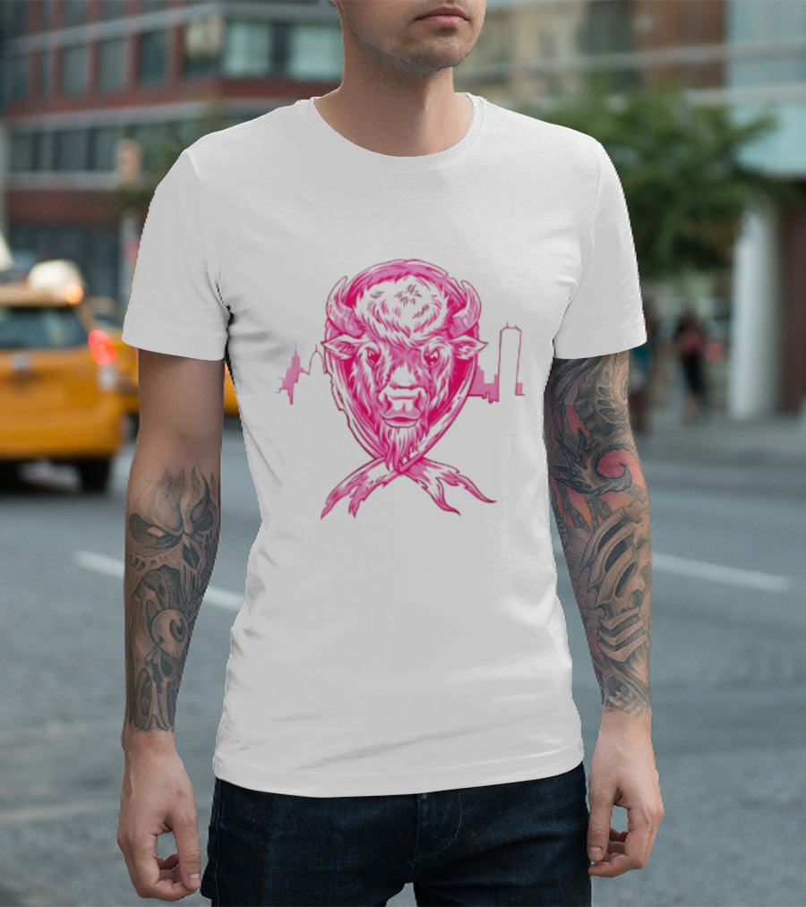 Making Strides 2026 Buffalo Mafia Pink Ribbon Skyline T-Shirt