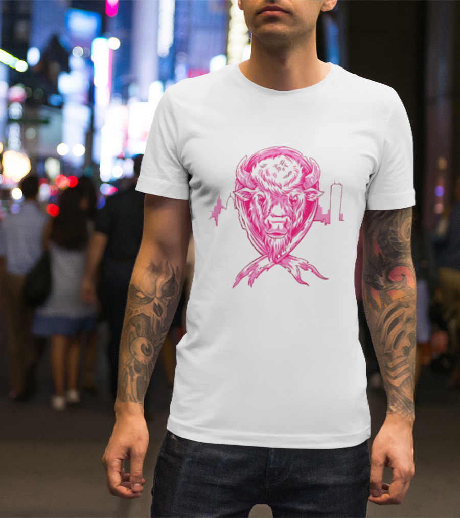 Making Strides 2026 Buffalo Mafia Pink Ribbon Skyline T-Shirt