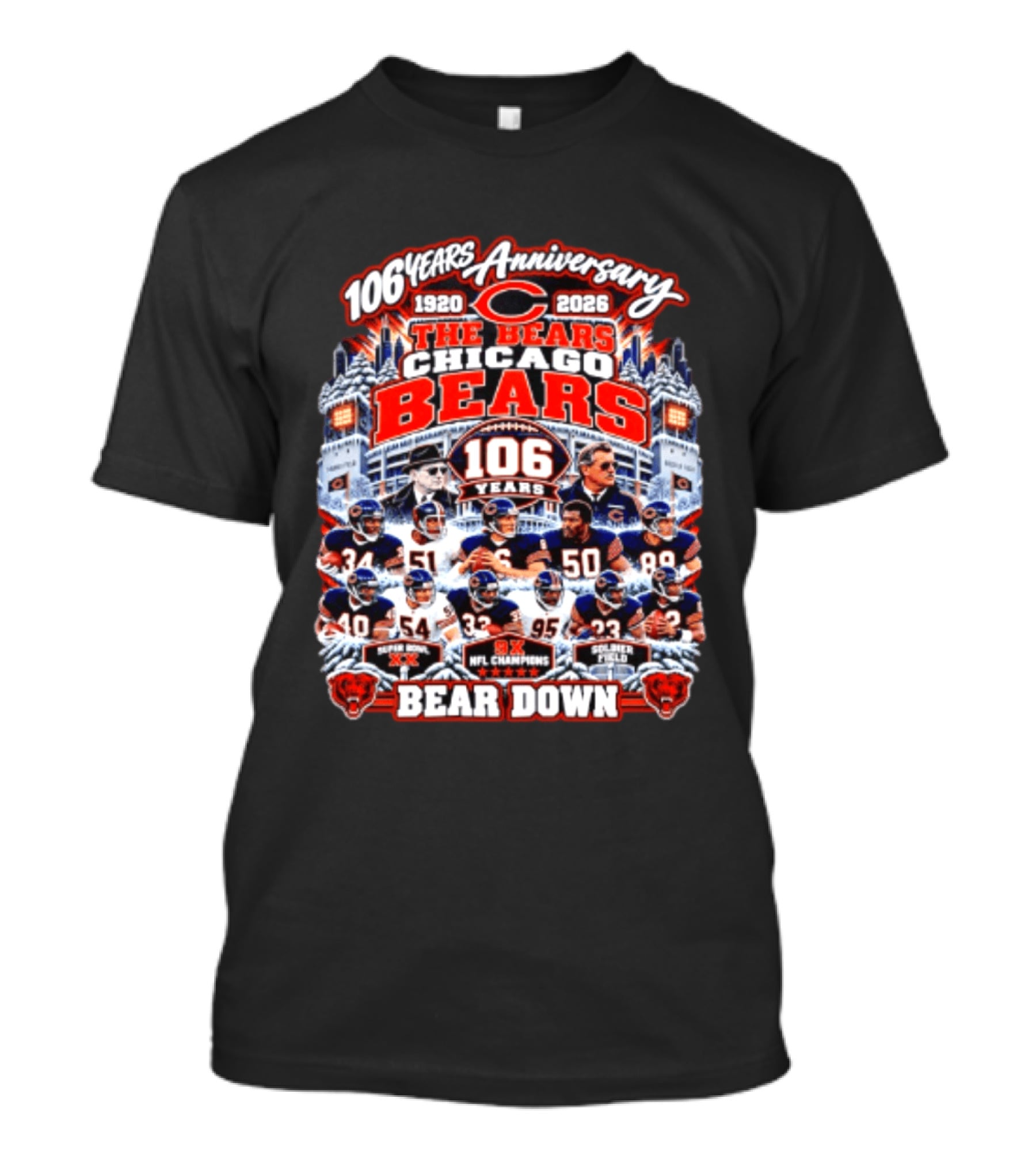 106 Years Anniversary 1920 2026 The Bears Chicago Bears 9x NFL Champions Soldier Field Bear Down T-Shirt