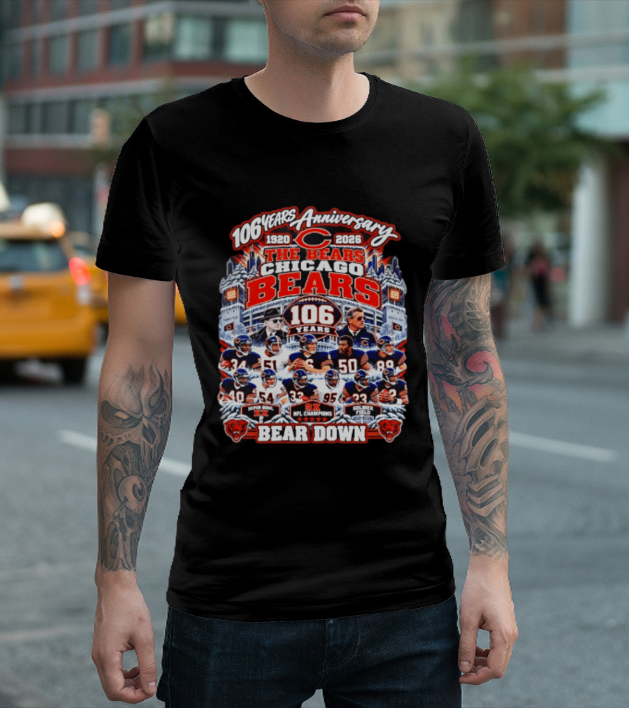 106 Years Anniversary 1920 2026 The Bears Chicago Bears 9x NFL Champions Soldier Field Bear Down T-Shirt