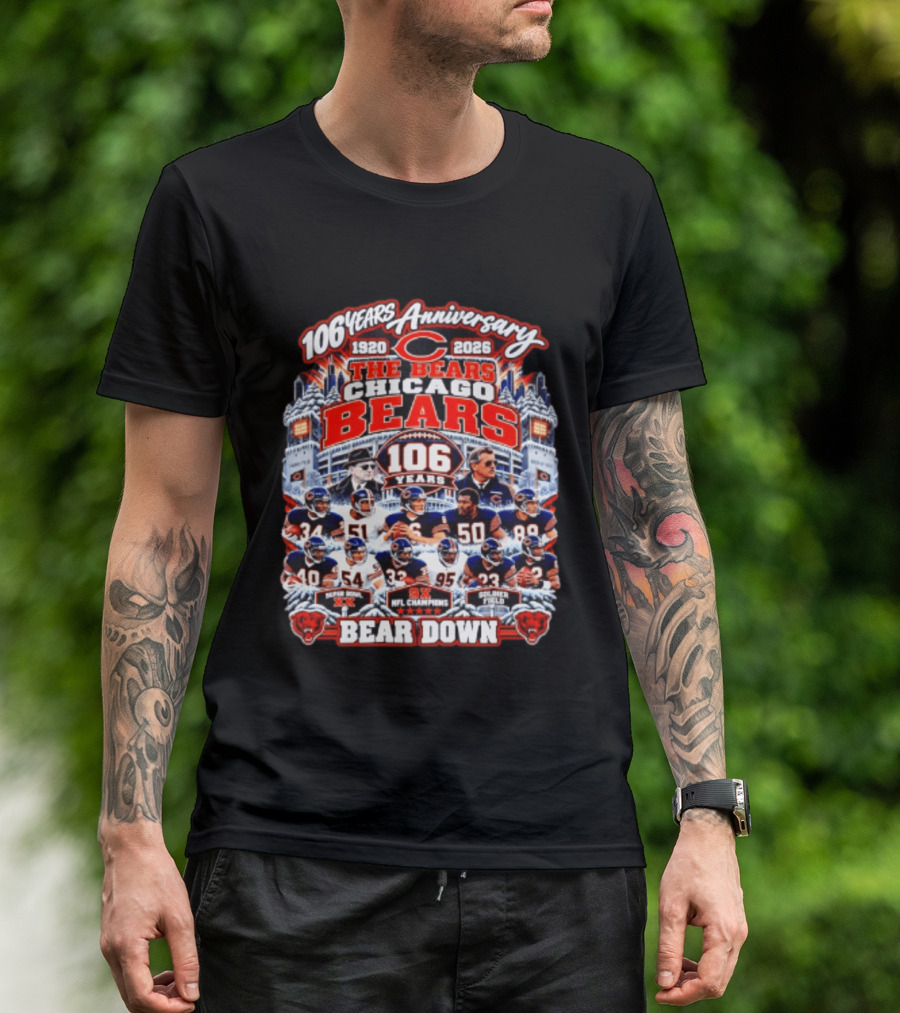 106 Years Anniversary 1920 2026 The Bears Chicago Bears 9x NFL Champions Soldier Field Bear Down T-Shirt