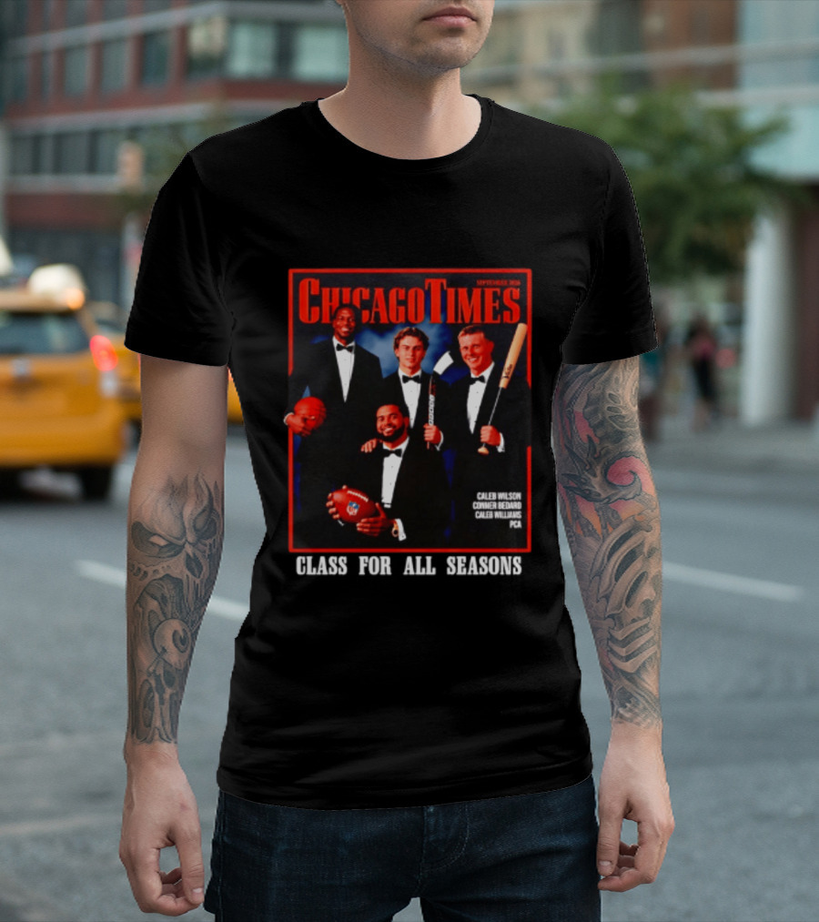 Chicago Times September 2023 Caleb Wilson Conner Bedard Caleb Williams Football Bat Sports Class Season T-Shirt