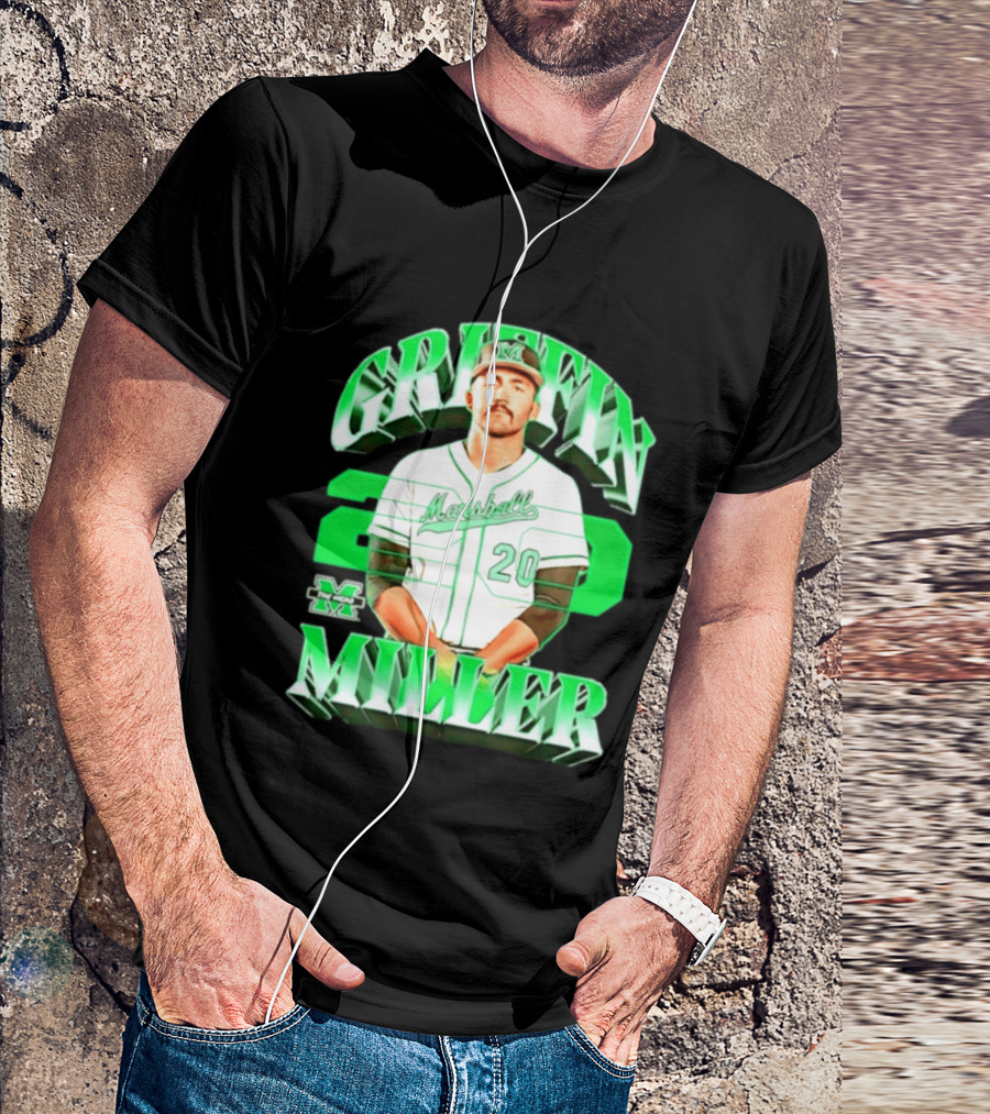 Marshall Thundering Herd NCAA Baseball Griffin Miller 20 Player Image T-Shirt