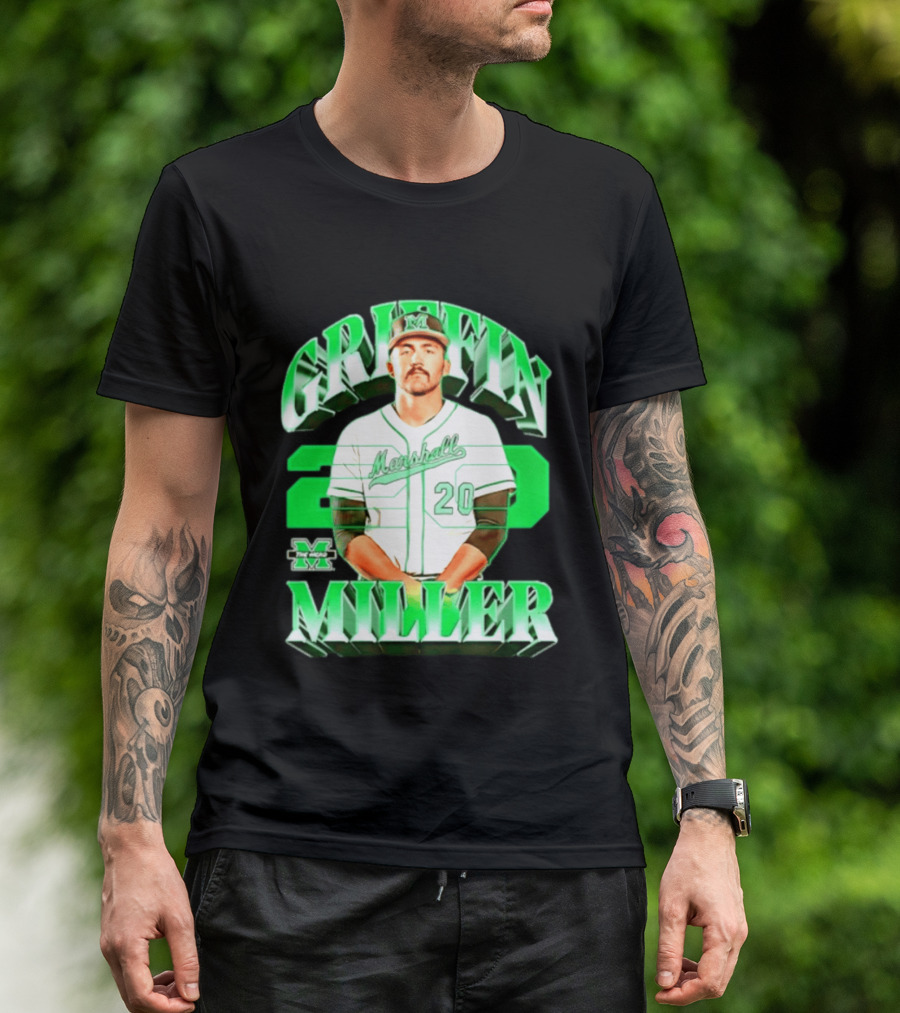 Marshall Thundering Herd NCAA Baseball Griffin Miller 20 Player Image T-Shirt