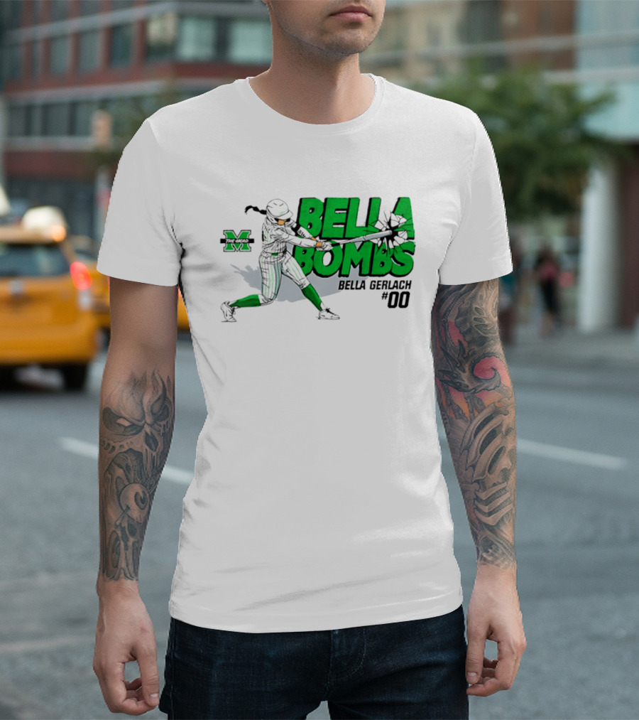 Marshall Thundering Herd Bella Bombs Bella Gerlach #00 NCAA Softball T-Shirt