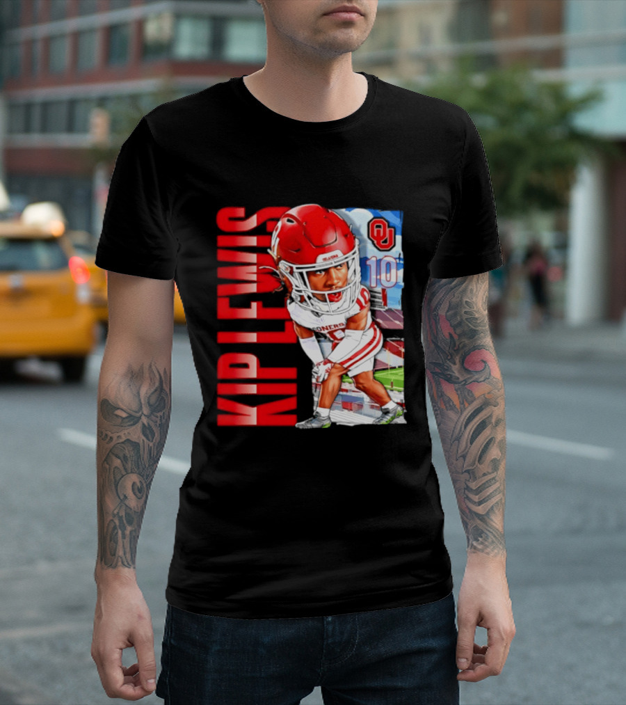 Kip Lewis 10 Oklahoma Sooners NCAA Football Player Caricature T-Shirt