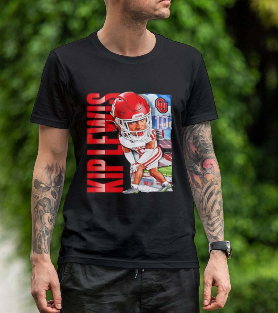 Kip Lewis 10 Oklahoma Sooners NCAA Football Player Caricature T-Shirt