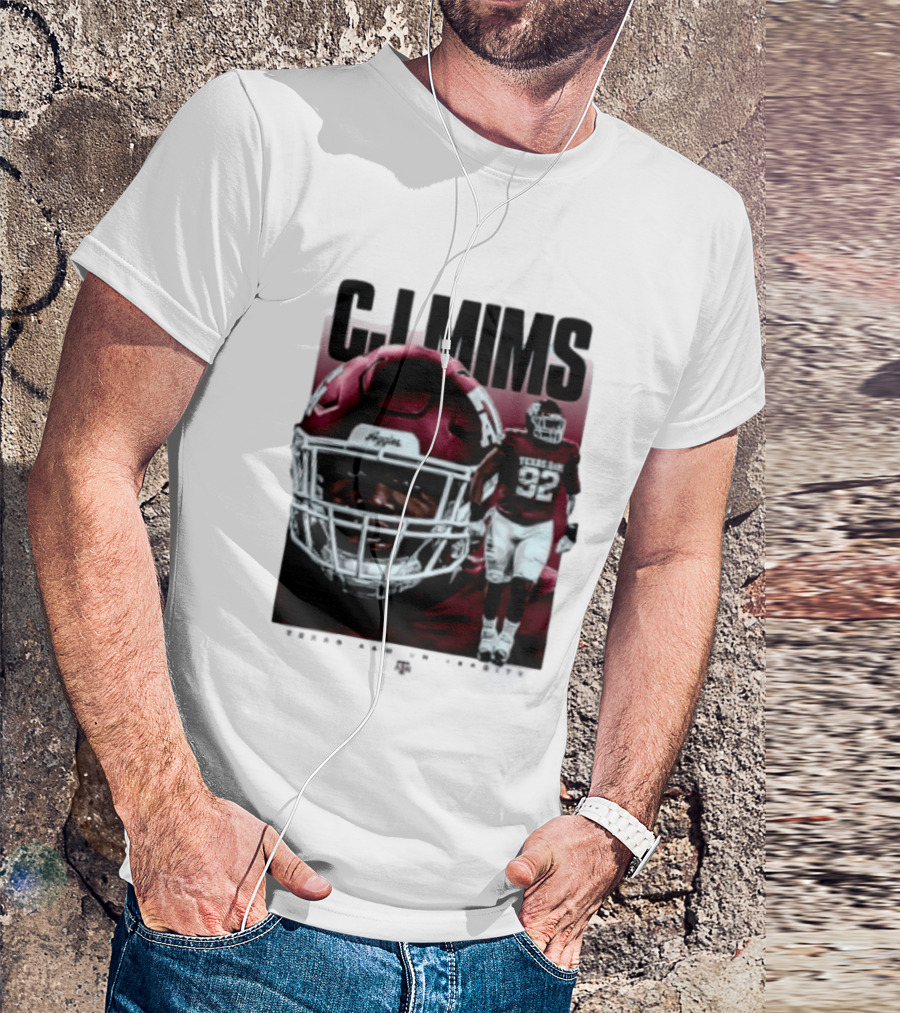 CJ Mims 92 Texas A&M Football NCAA Player T-Shirt