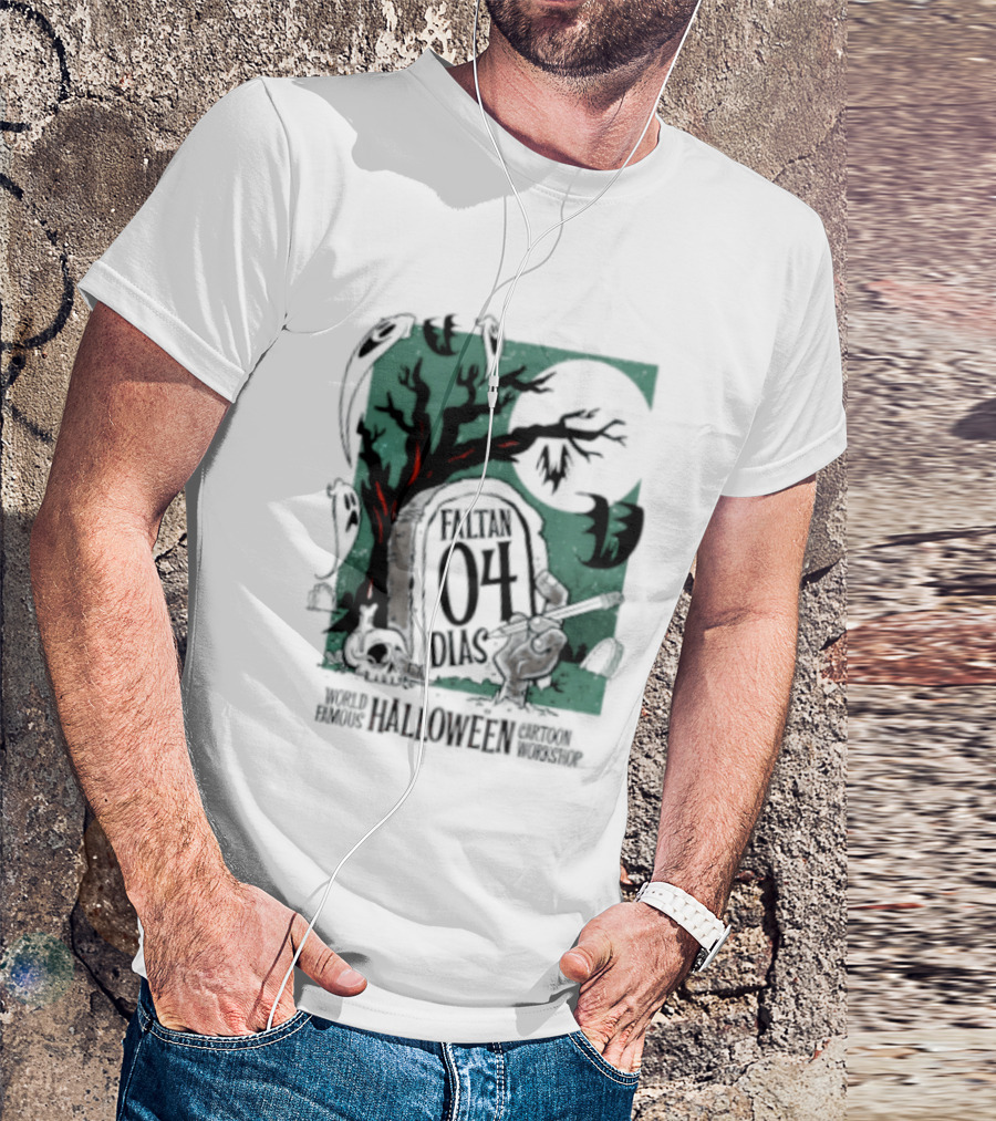 Faltan 04 Dias World Famous Halloween Cartoon Workshop Spooky Tree And Bats T-Shirt