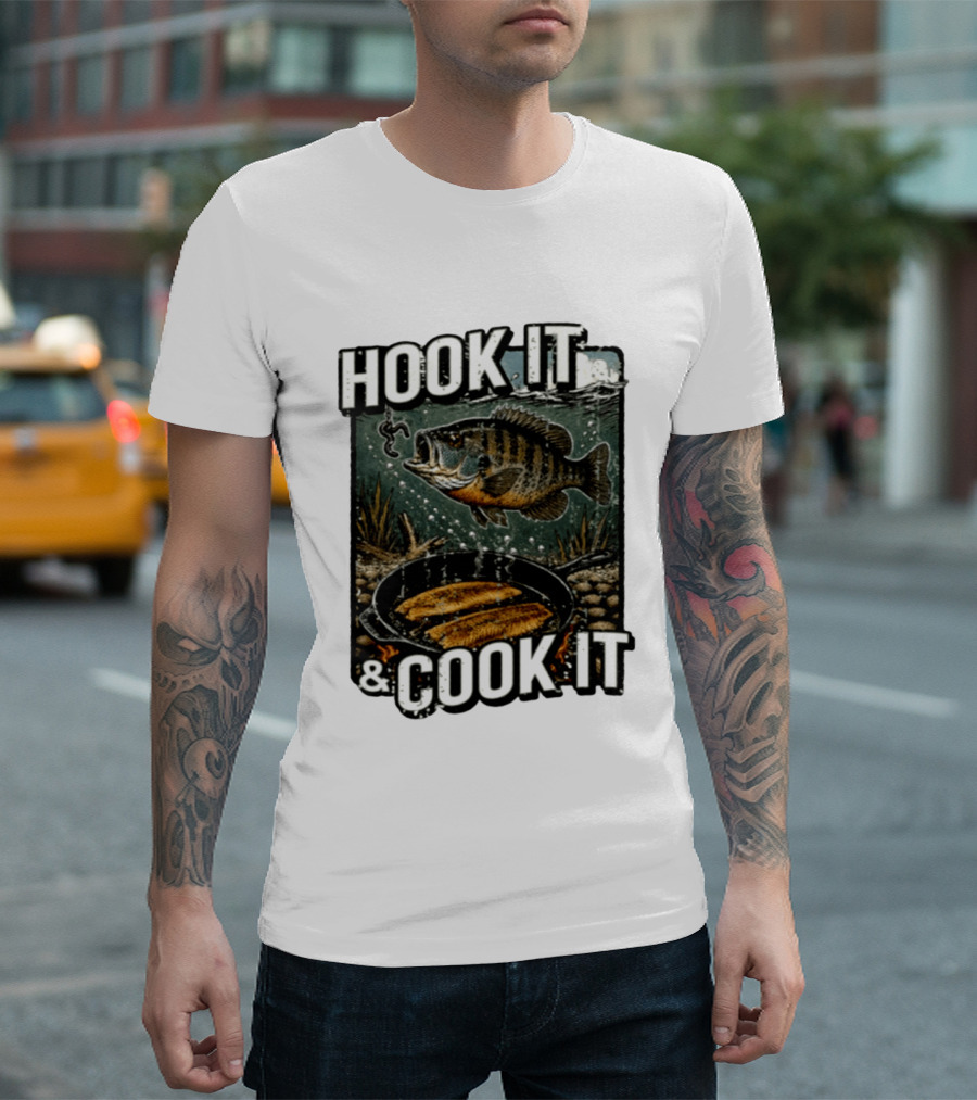 Hook It And Cook It Fishing Panfish Cast Iron Skillet T-Shirt