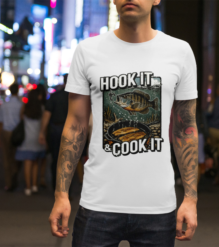 Hook It And Cook It Fishing Panfish Cast Iron Skillet T-Shirt