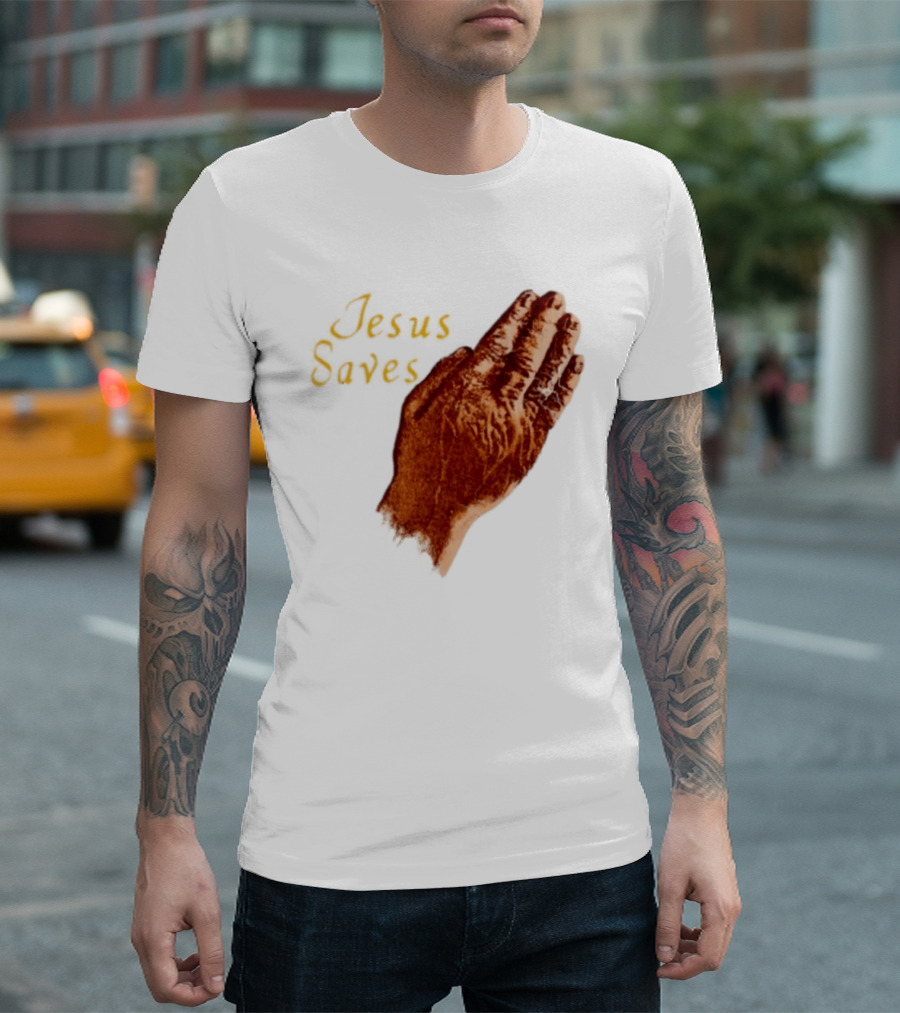 Jesus Saves Praying Hands Religious Faith Christian T-Shirt