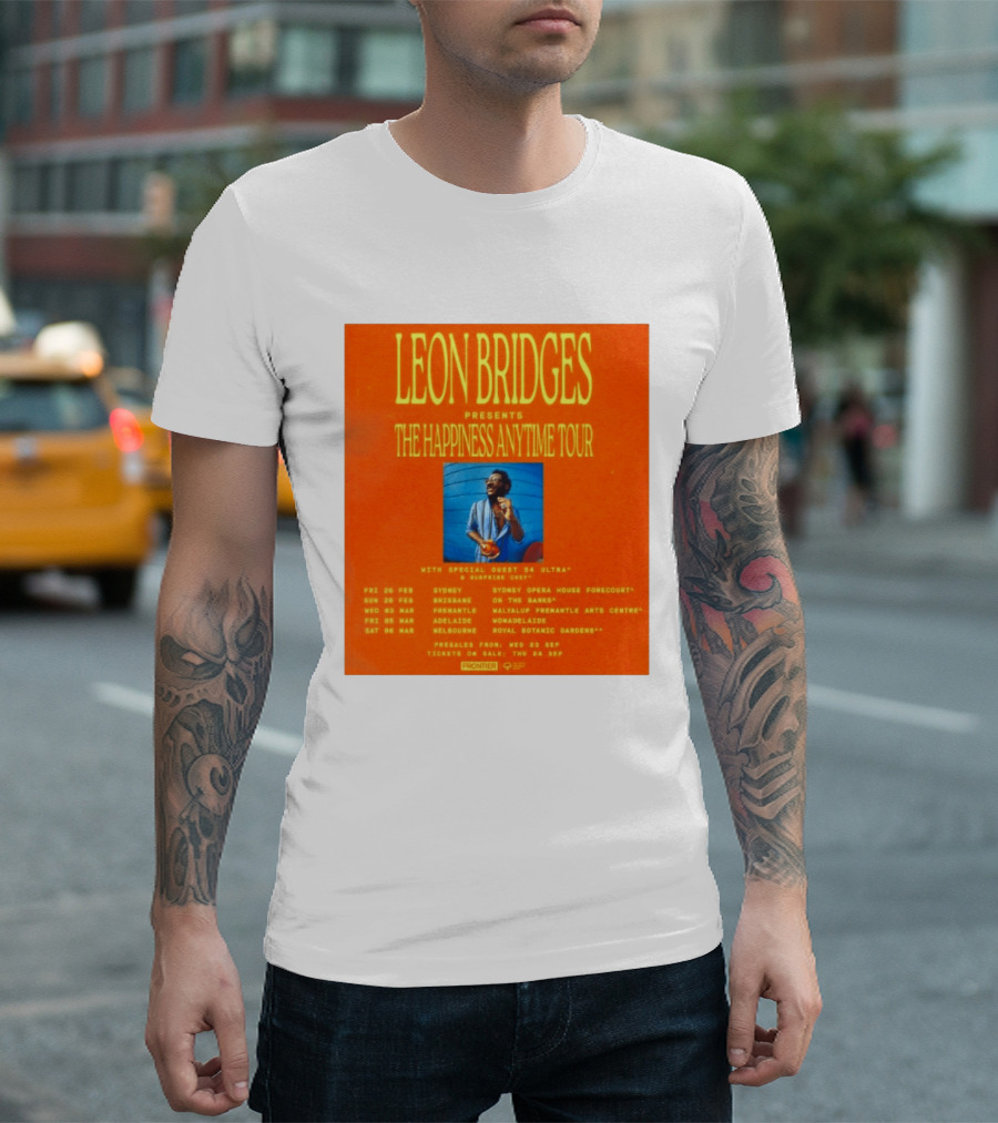 Leon Bridges Presents The Happiness Anytime Tour 2026 With Special Guests Australia Dates T-Shirt