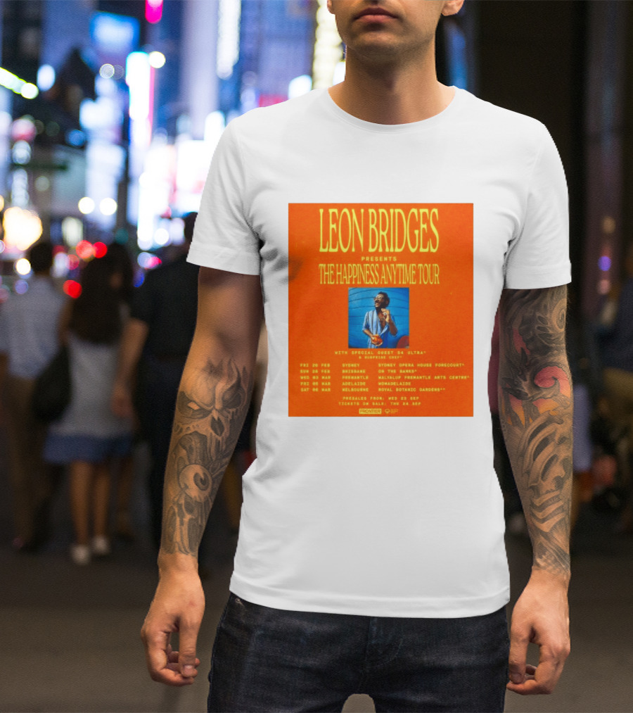 Leon Bridges Presents The Happiness Anytime Tour 2026 With Special Guests Australia Dates T-Shirt