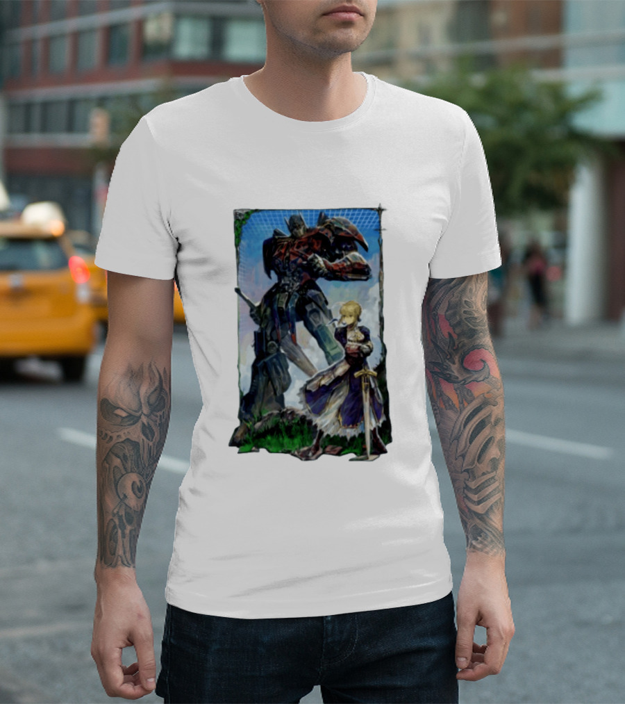 Optimus Prime Transformers With Saber Fate Stay Night Anime T-Shirt