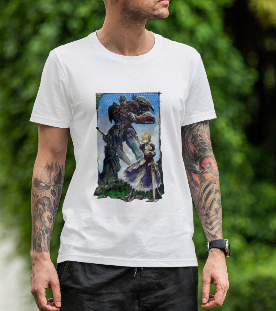 Optimus Prime Transformers With Saber Fate Stay Night Anime T-Shirt