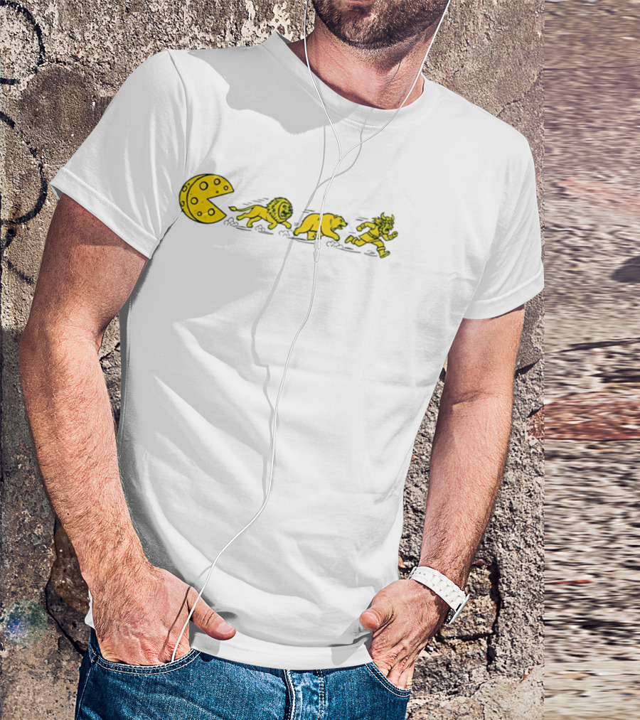 Pac Man Cheesehead Chasing Lions Bears Vikings T-Shirt
