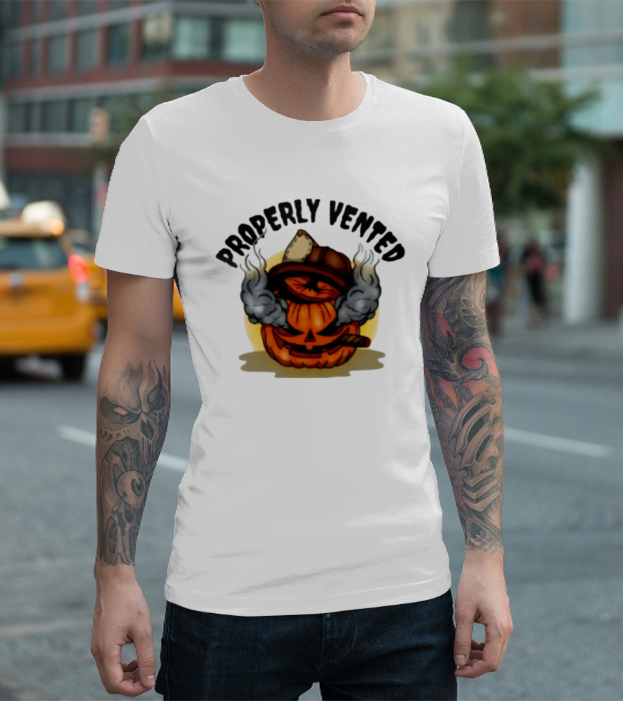 Properly Vented Firefighter Pumpkin Halloween Smoky Jack O' Lantern T-Shirt
